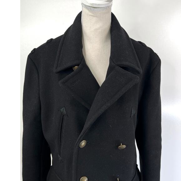 Marc by Marc Jacobs Wool Double Breasted Peacoat Black Dark Academia Preppy - Picture 6 of 10